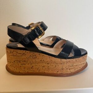 Prada Black Wedge Sandals with Cork Platform
